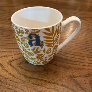 Floral Gold and Blue‎ Monogram Mug